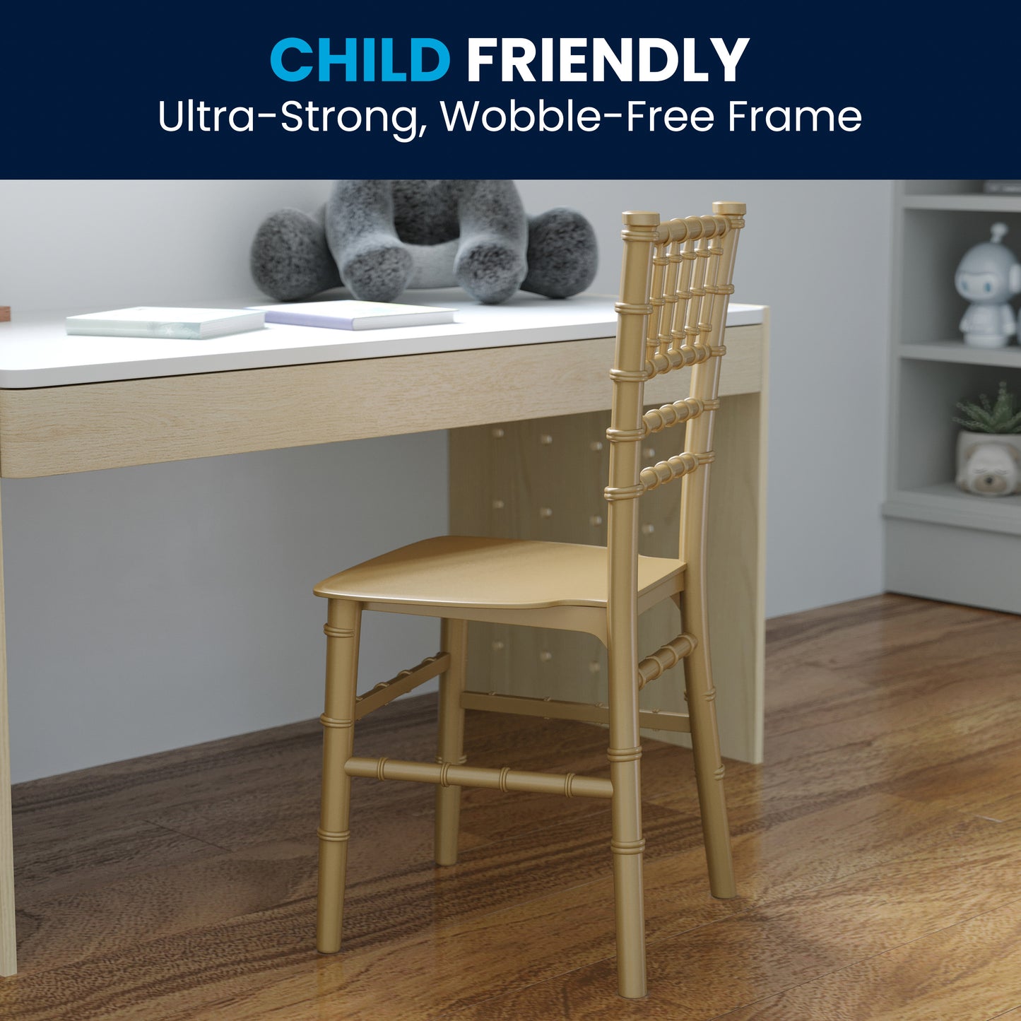 HERCULES Child Size Gold Chiavari Chair – Durable Resin Kids Chair for Weddings, Parties & Everyday Use Gold