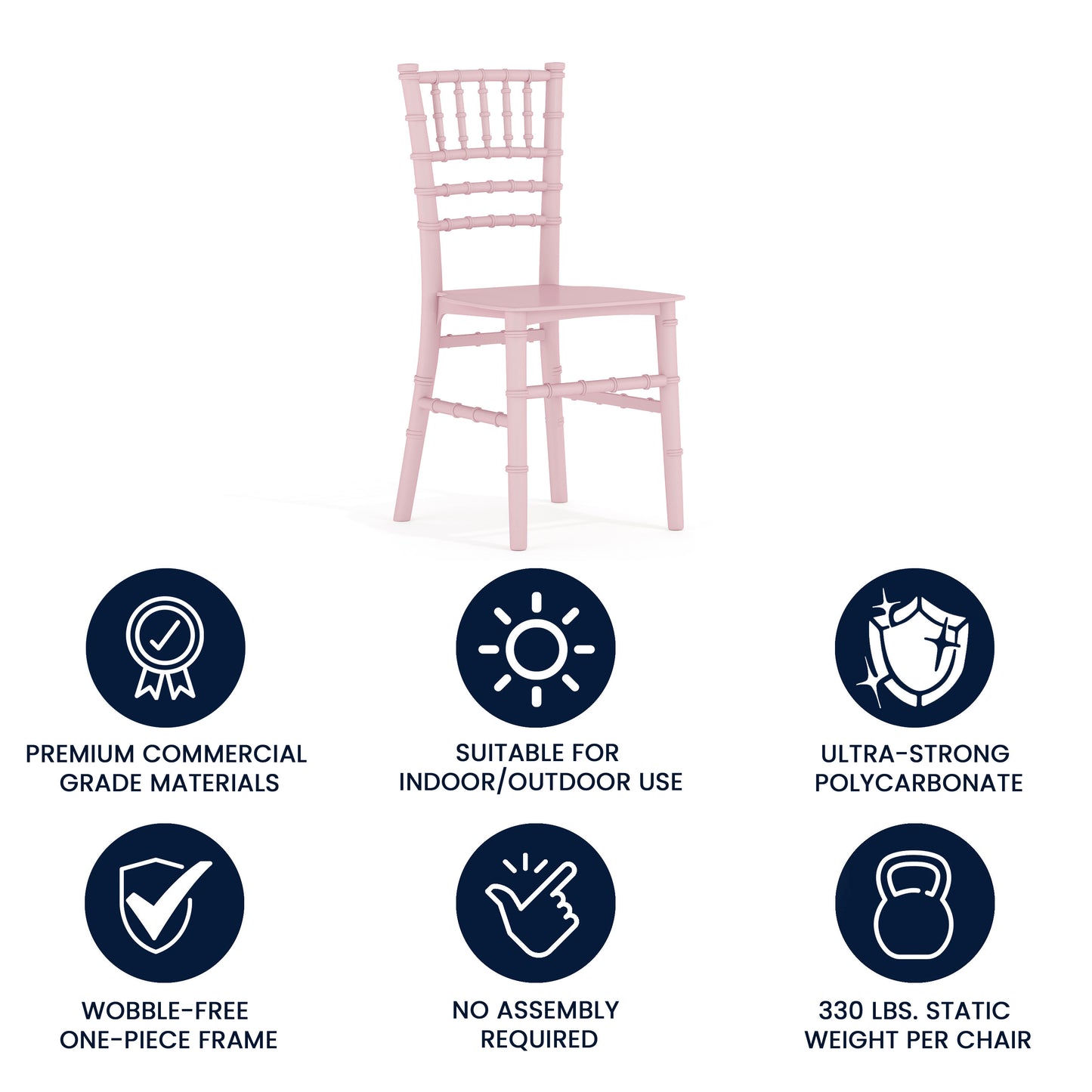 HERCULES Child Size Pink Chiavari Chair – Durable Resin Kids Chair for Weddings, Parties & Everyday Use Pink