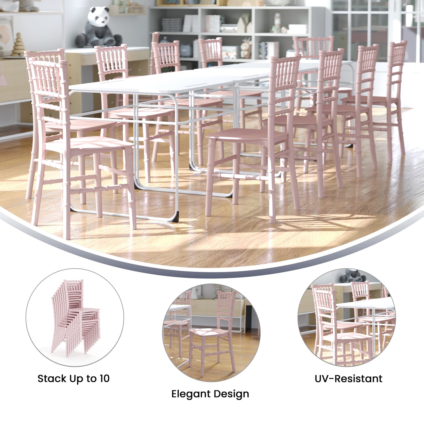 HERCULES Child Size Pink Chiavari Chair – Durable Resin Kids Chair for Weddings, Parties & Everyday Use Pink