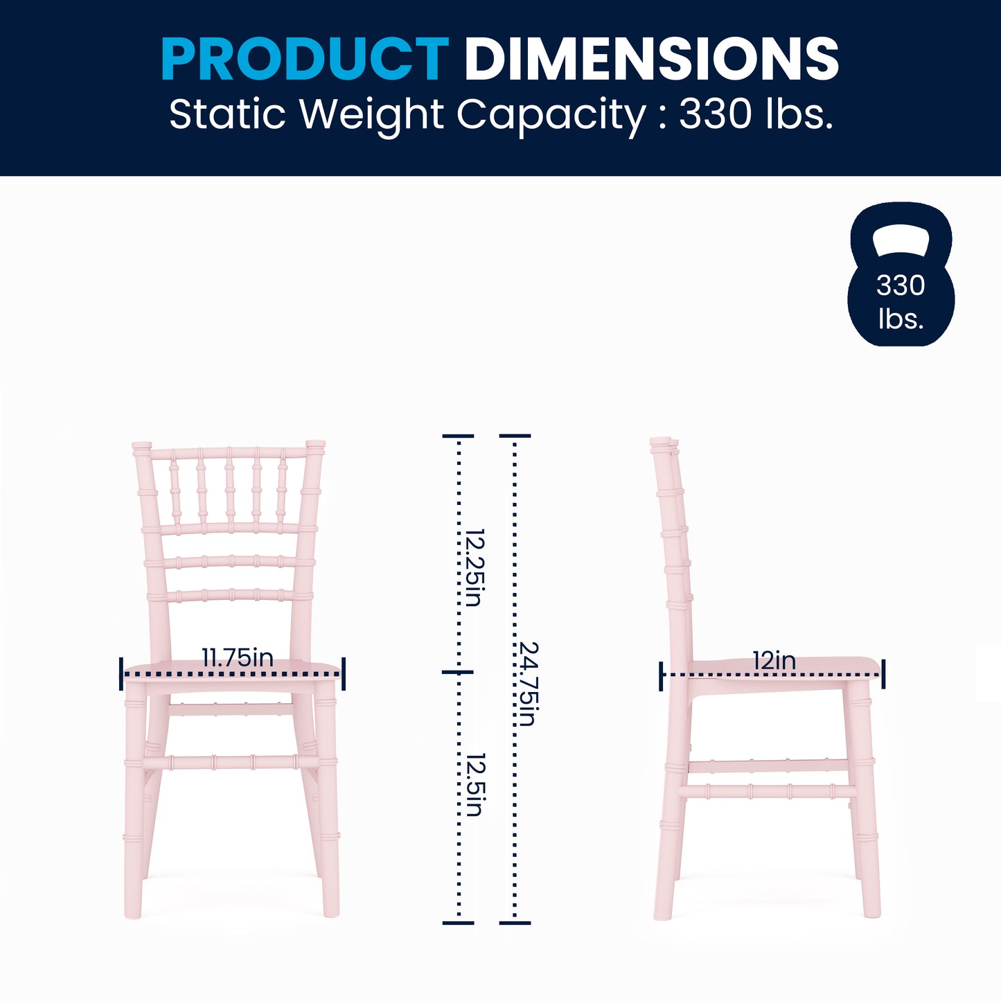 HERCULES Child Size Pink Chiavari Chair – Durable Resin Kids Chair for Weddings, Parties & Everyday Use Pink