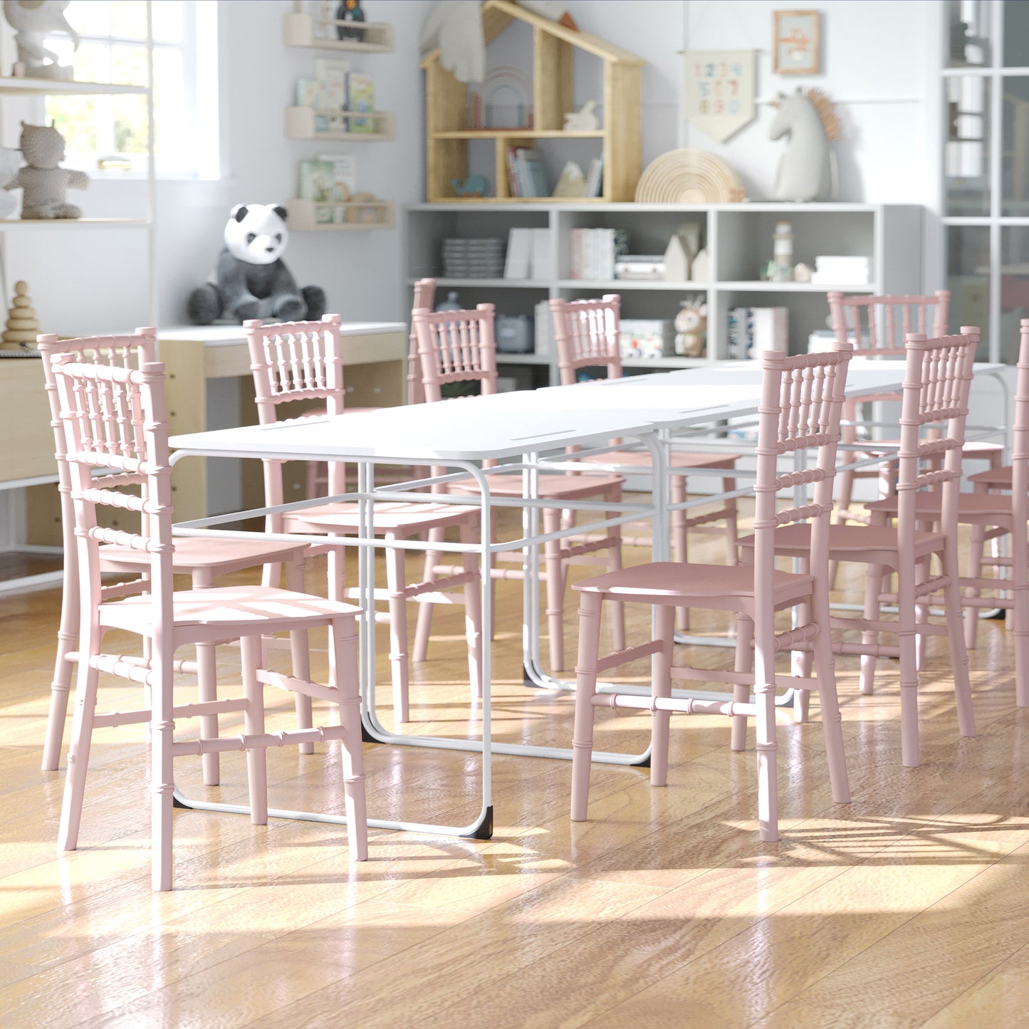 HERCULES Child Size Pink Chiavari Chair – Durable Resin Kids Chair for Weddings, Parties & Everyday Use Pink