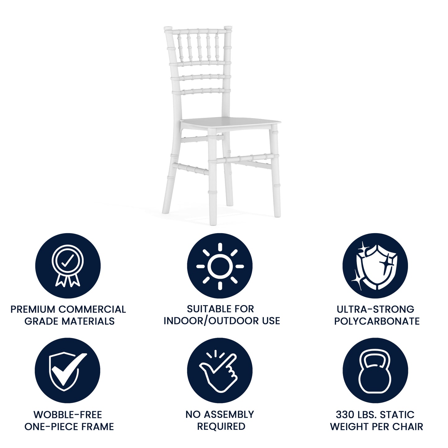 HERCULES Child Size White Chiavari Chair – Durable Resin Kids Chair for Weddings, Parties & Everyday Use White