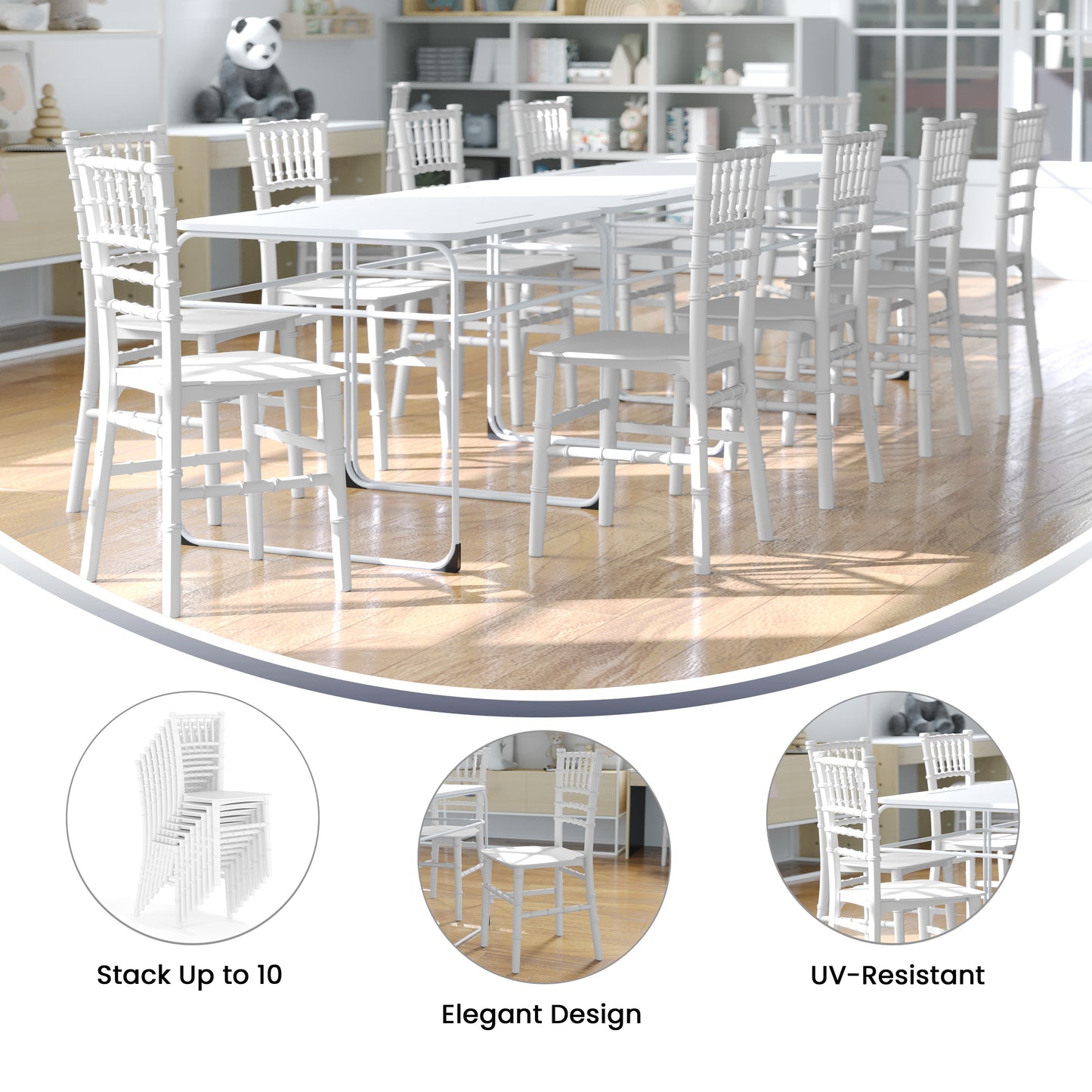 HERCULES Child Size White Chiavari Chair – Durable Resin Kids Chair for Weddings, Parties & Everyday Use White