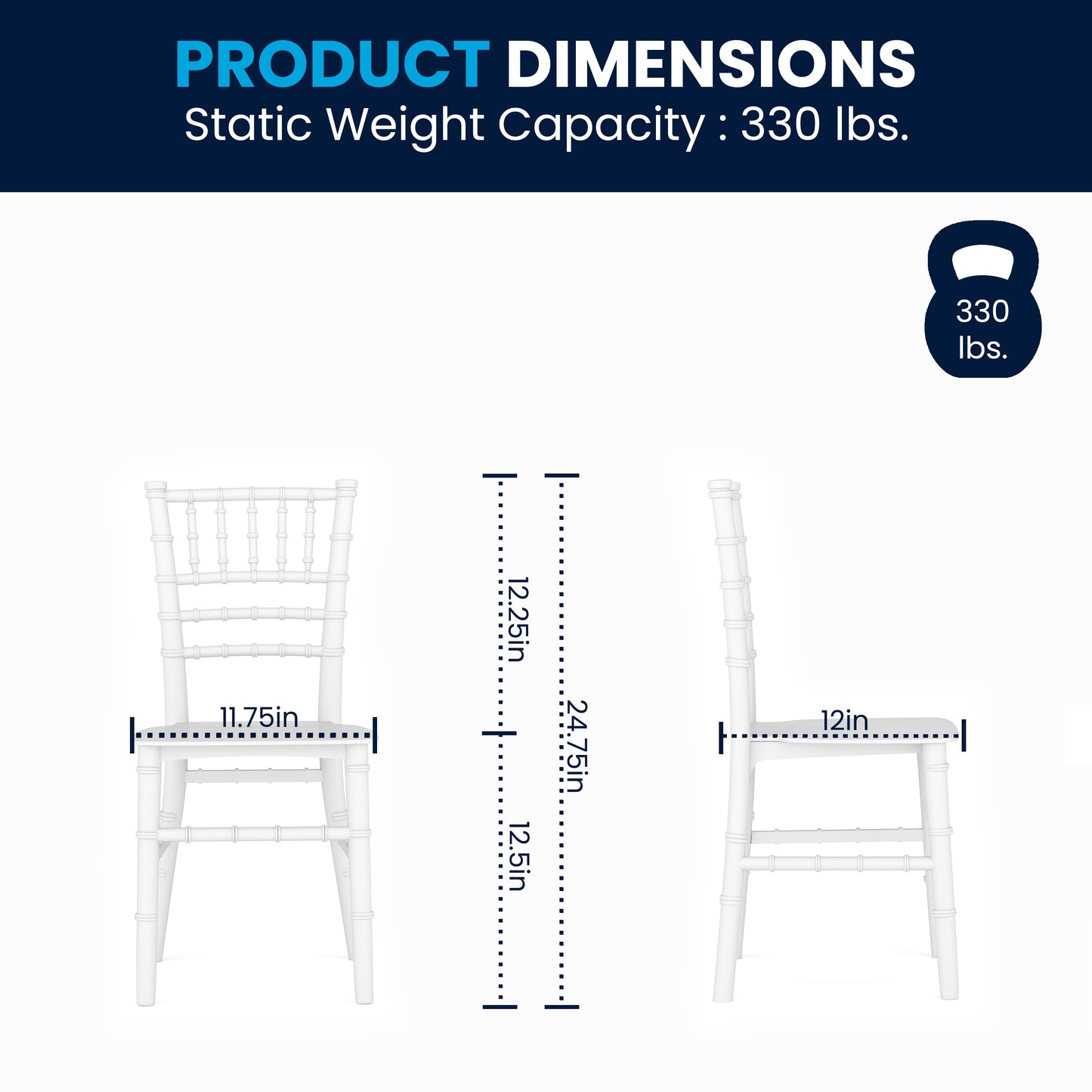 HERCULES Child Size White Chiavari Chair – Durable Resin Kids Chair for Weddings, Parties & Everyday Use White