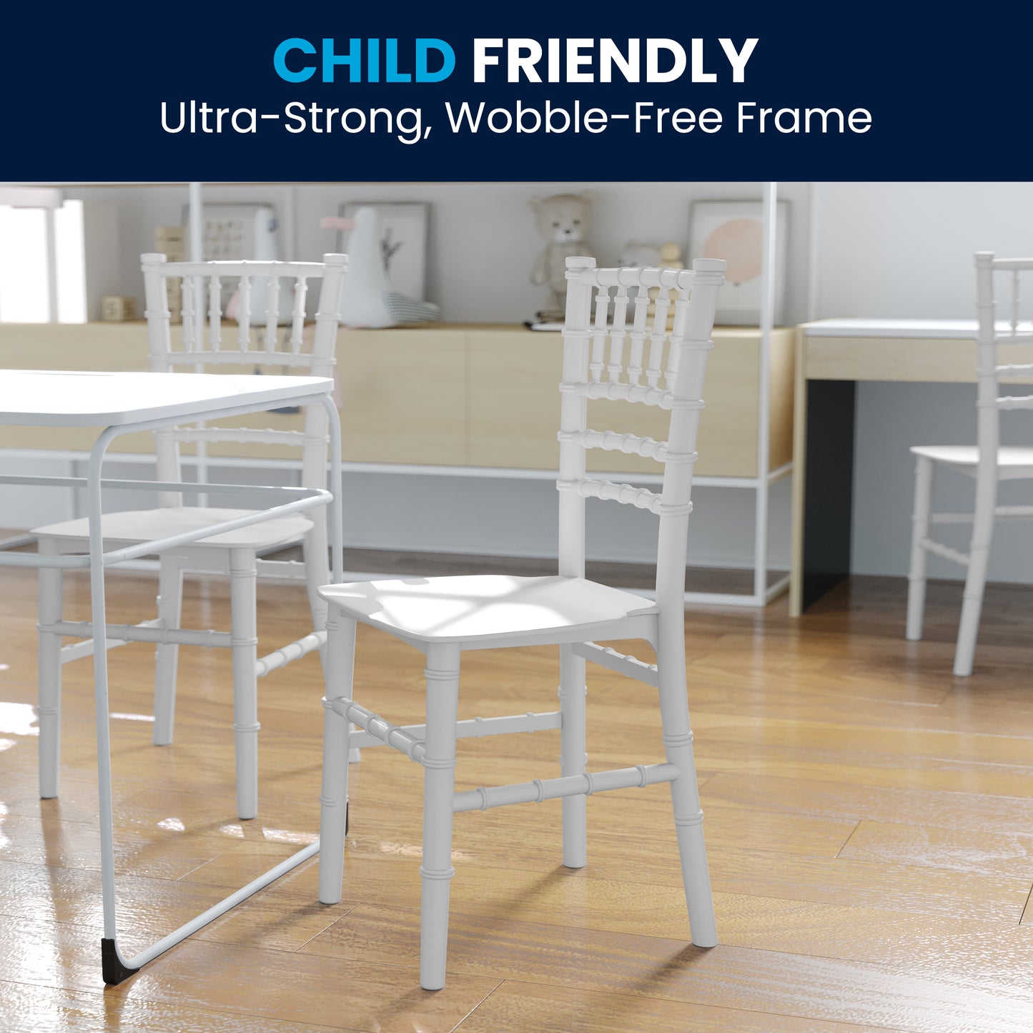 HERCULES Child Size White Chiavari Chair – Durable Resin Kids Chair for Weddings, Parties & Everyday Use White