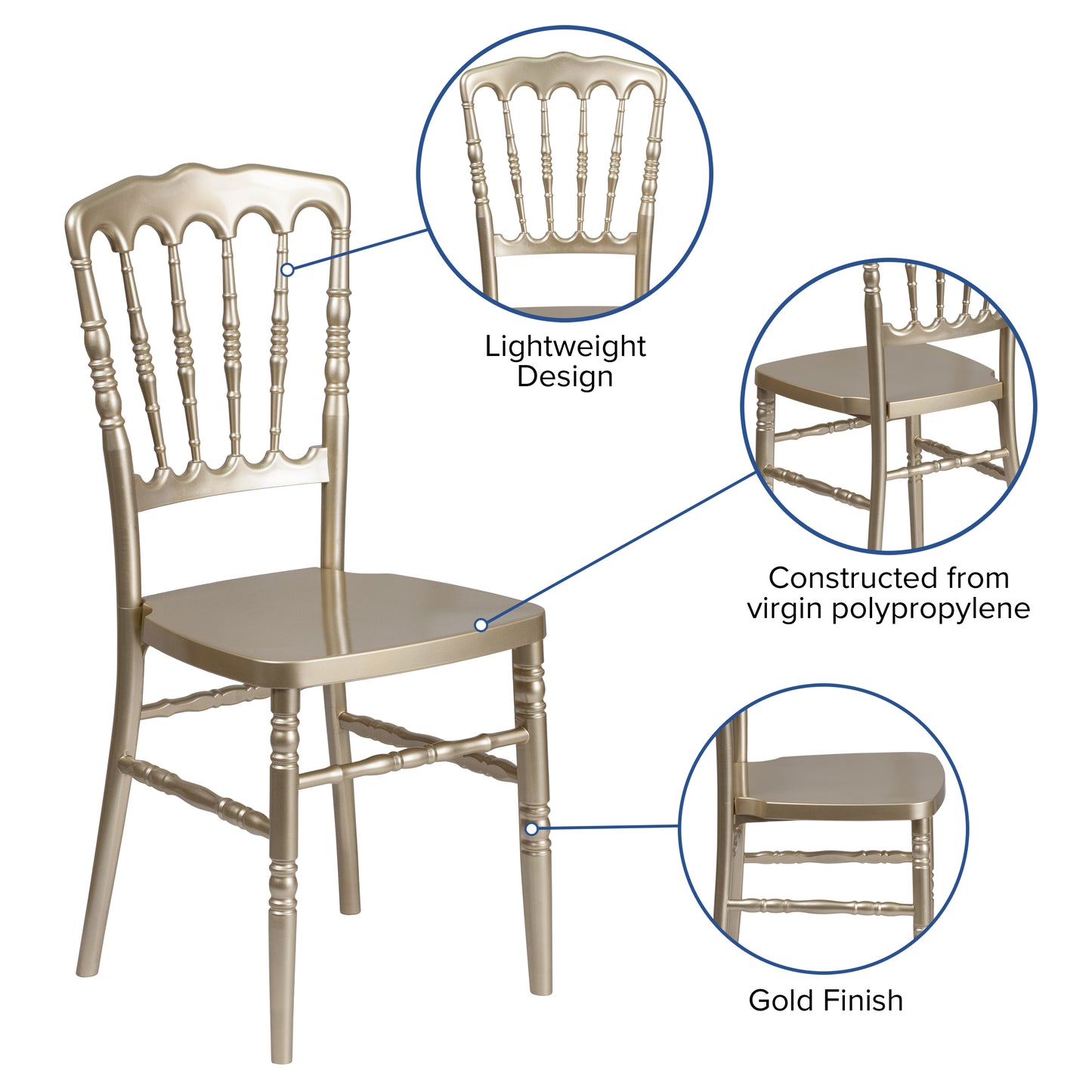 HERCULES Series Gold Resin Stacking Napoleon Chair Gold