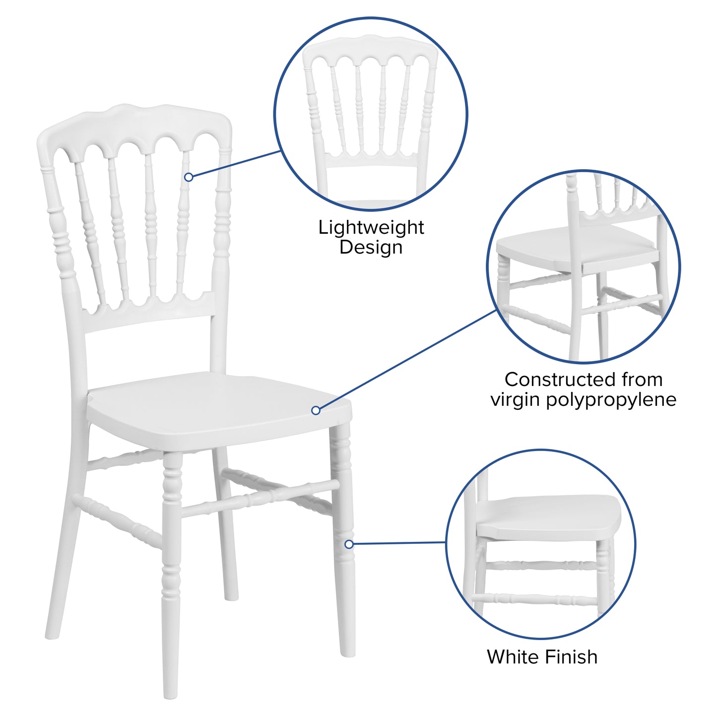 HERCULES Series White Resin Stacking Napoleon Chair White