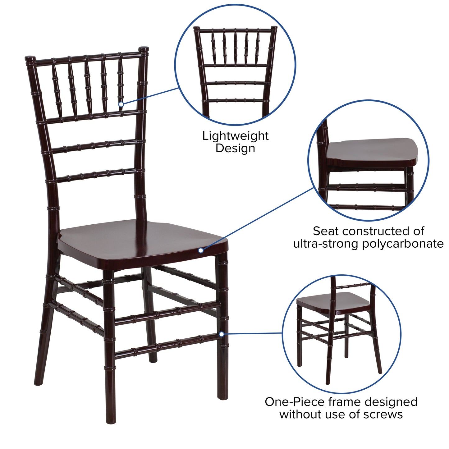 HERCULES PREMIUM Series Mahogany Resin Stacking Chiavari Chair Mahogany LE-MAHOGANY-GG