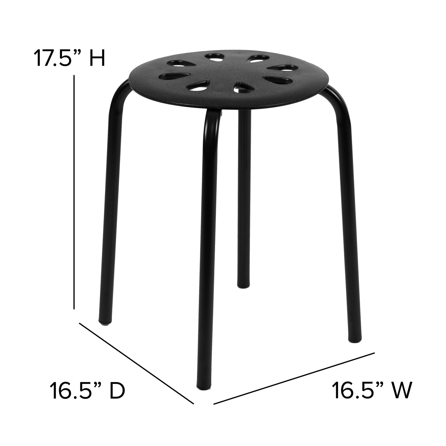 Bailey Plastic Nesting Stack Stools, 17.5"Height, Black (5 Pack) Black LE-S1-BLACK-GG