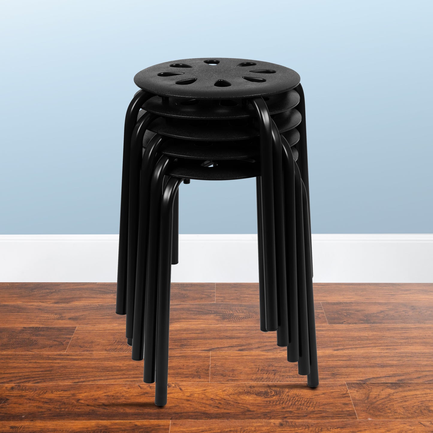 Bailey Plastic Nesting Stack Stools, 17.5"Height, Black (5 Pack) Black LE-S1-BLACK-GG