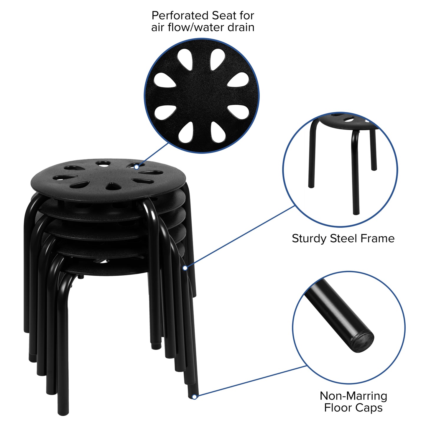 Bentley Plastic Nesting Stack Stools, 11.5"Height, Black (5 Pack) Black LE-S2-BLACK-GG