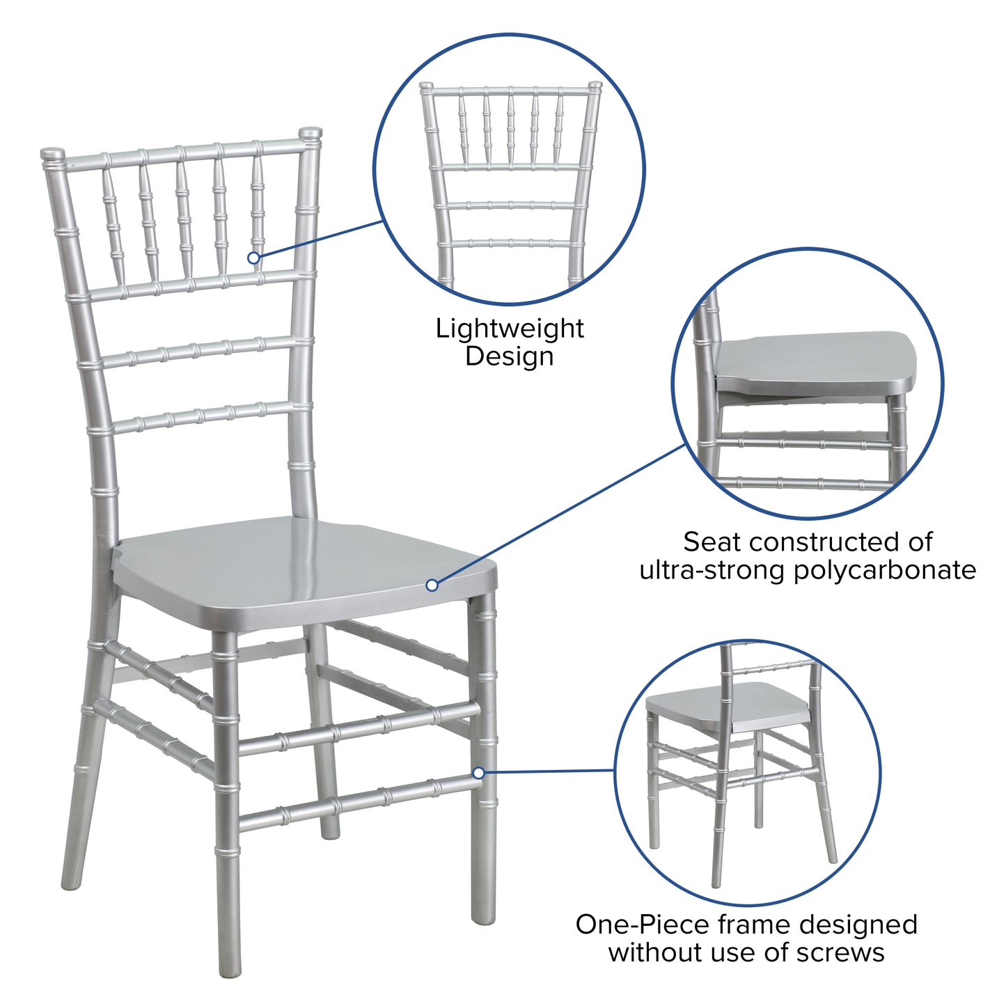 HERCULES PREMIUM Series Silver Resin Stacking Chiavari Chair Silver