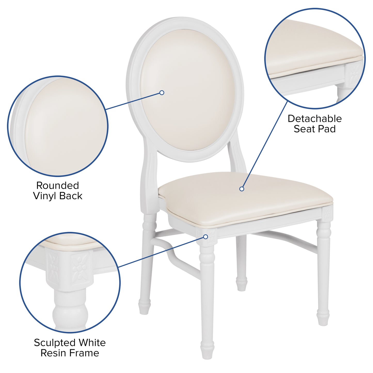 HERCULES Series 900 lb. Capacity King Louis Chair with White Vinyl Back and Seat and White Frame White Vinyl/White Frame