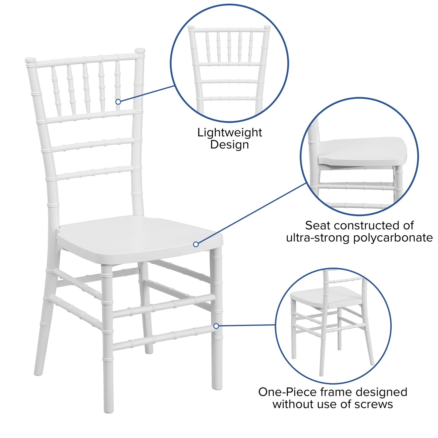 HERCULES PREMIUM Series Matte White Resin Stacking Chiavari Chair White