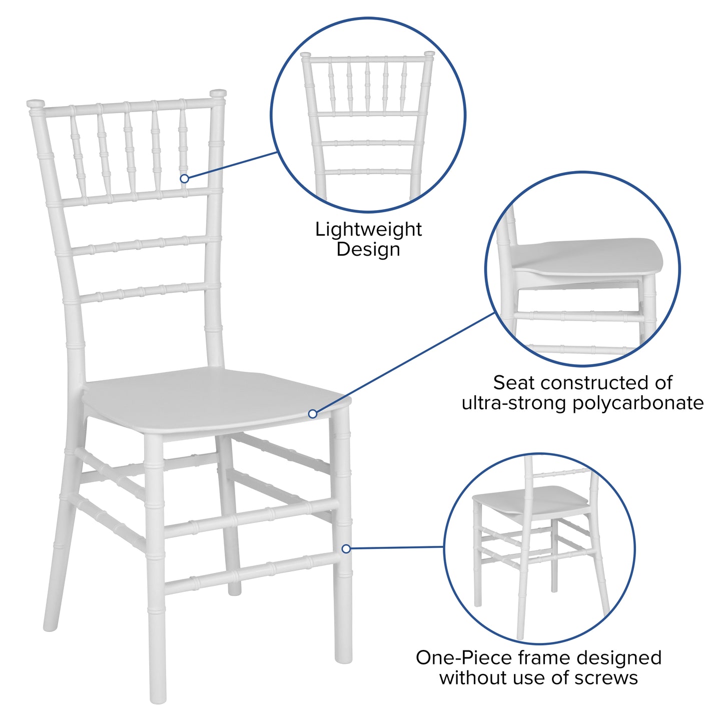 HERCULES Series White Resin Stacking Chiavari Chair White LE-WHITE-M-GG