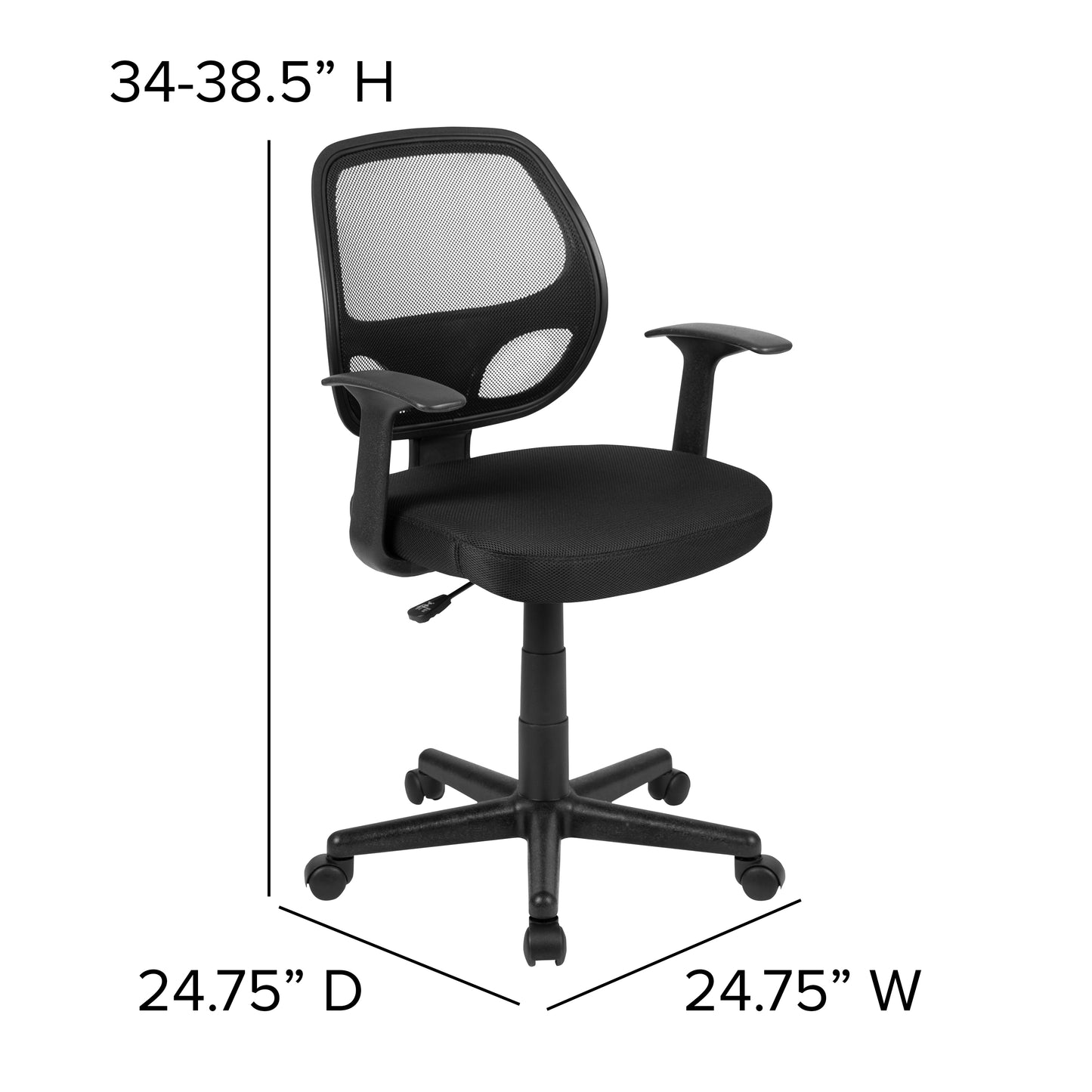 Flash Fundamentals Mid-Back Black Mesh Swivel Ergonomic Task Office Chair with Arms Black
