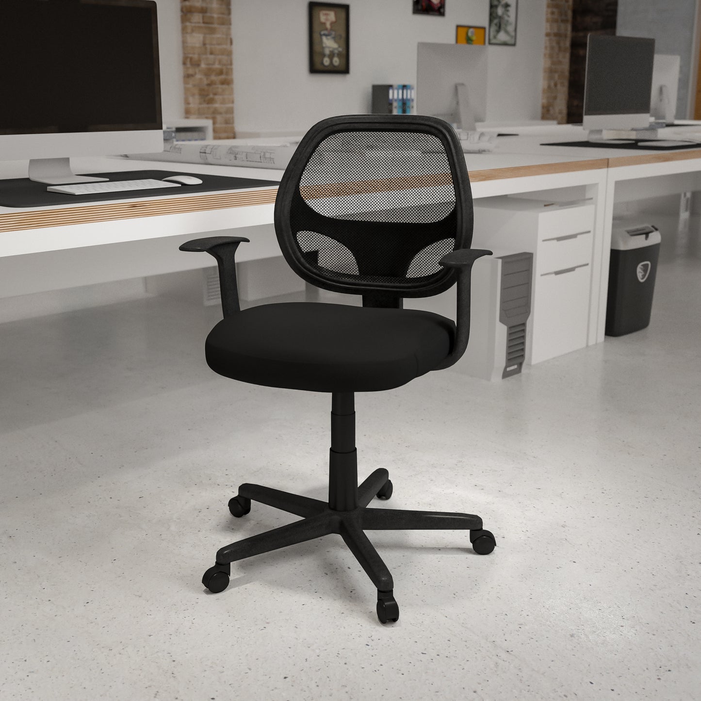 Flash Fundamentals Mid-Back Black Mesh Swivel Ergonomic Task Office Chair with Arms Black
