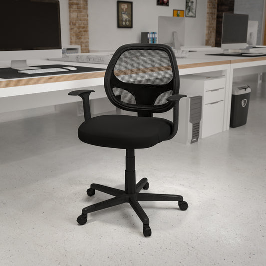 Flash Fundamentals Mid-Back Black Mesh Swivel Ergonomic Task Office Chair with Arms Black LF-118P-T-BK-GG