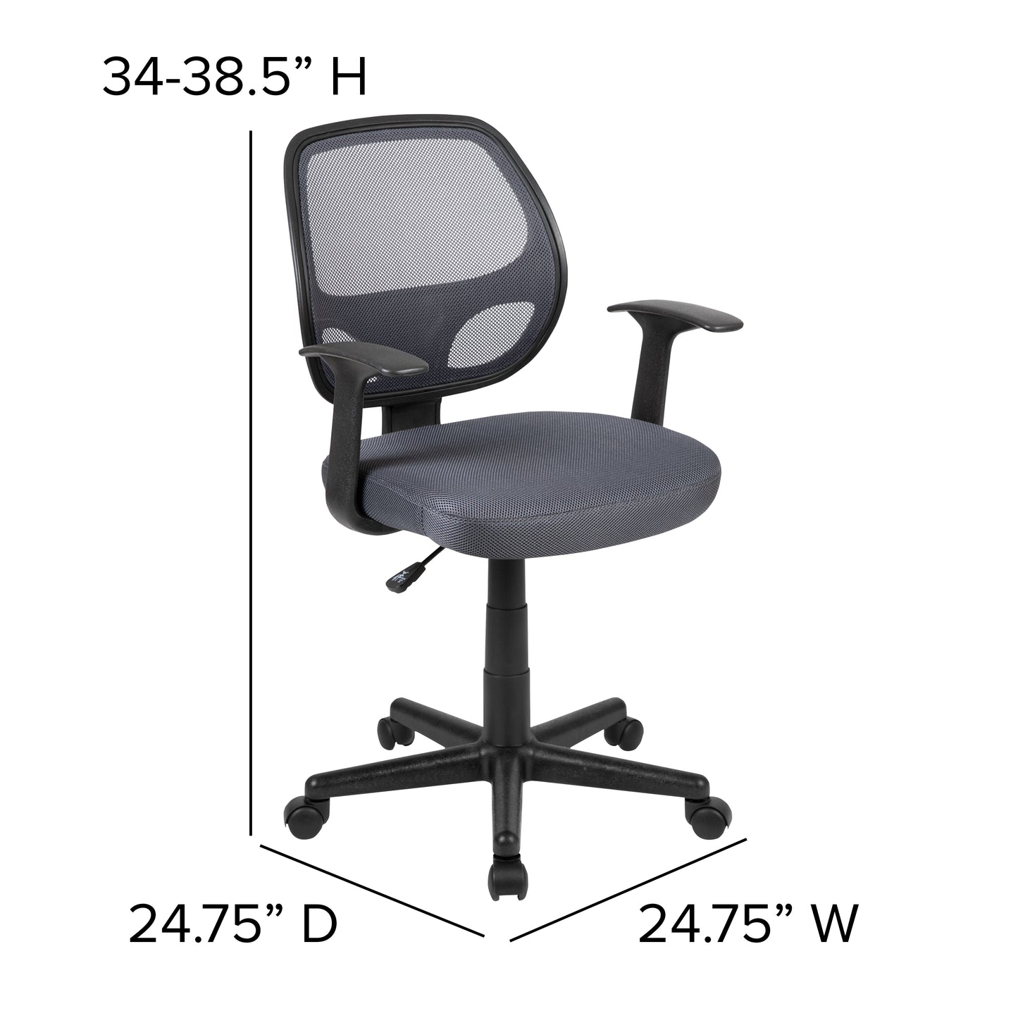 Flash Fundamentals Mid-Back Gray Mesh Swivel Ergonomic Task Office Chair with Arms Gray