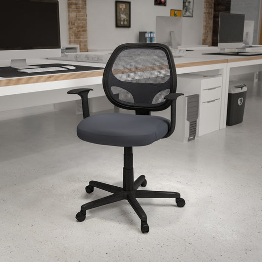 Flash Fundamentals Mid-Back Gray Mesh Swivel Ergonomic Task Office Chair with Arms Gray LF-118P-T-GY-GG