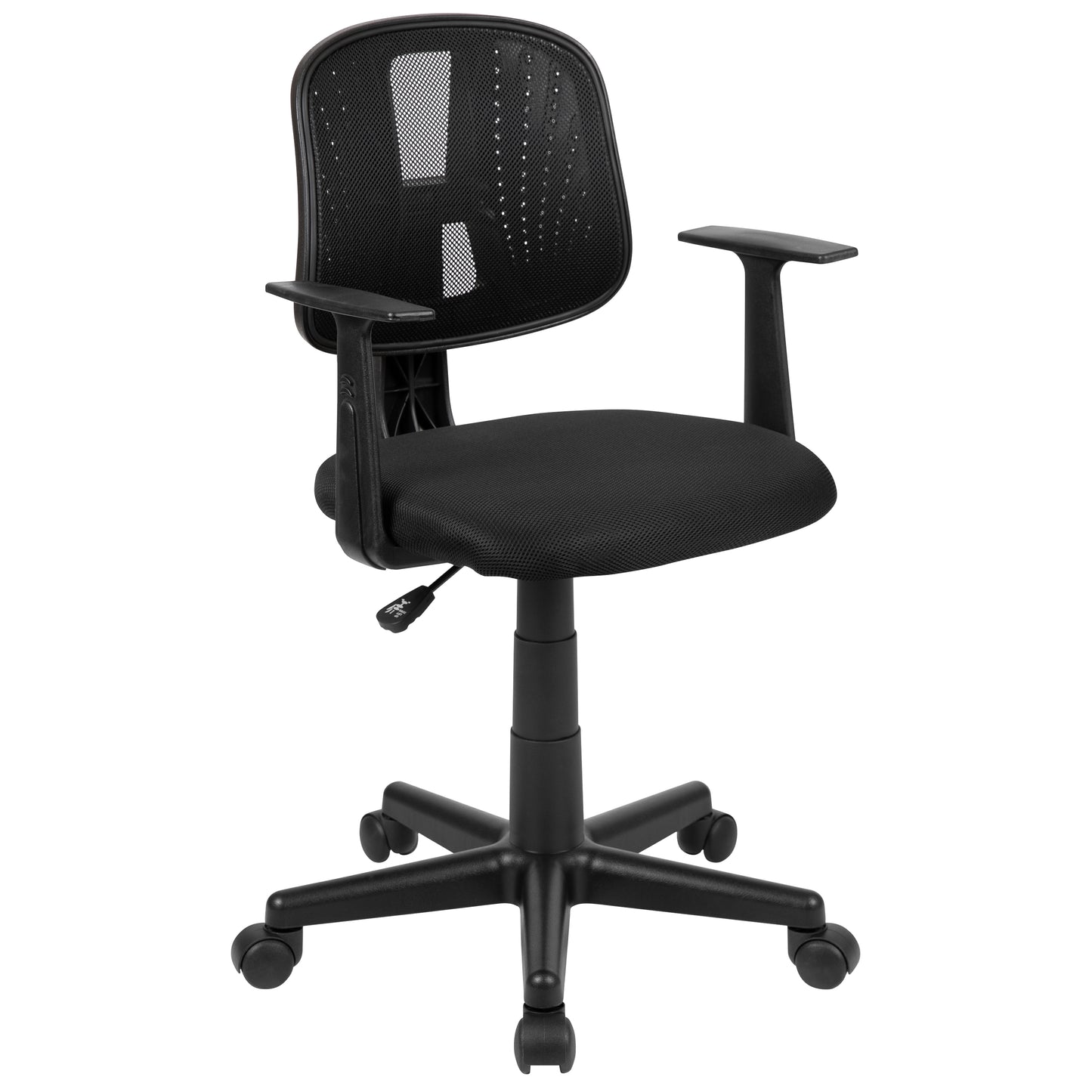Flash Fundamentals Mid-Back Black Mesh Swivel Task Office Chair with Pivot Back and Arms Black