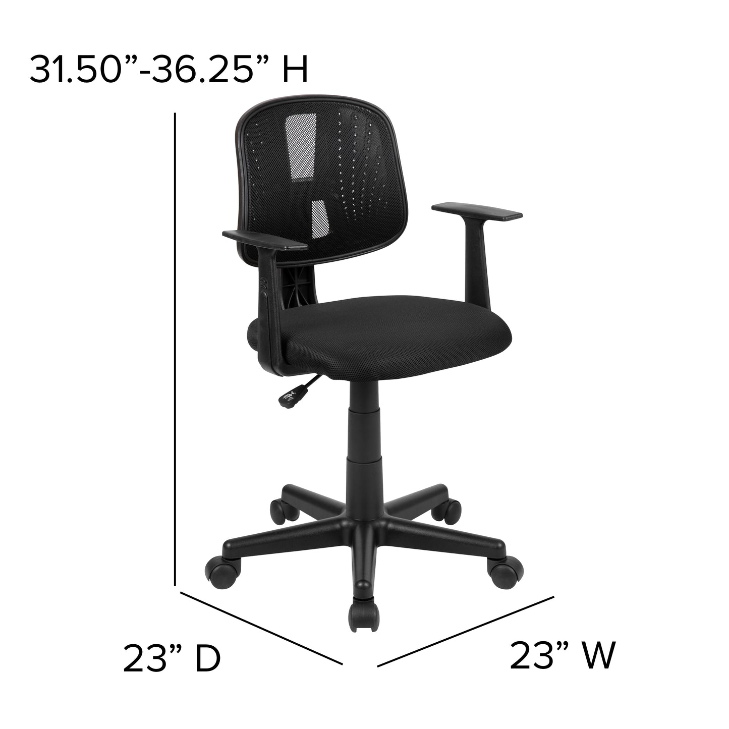 Flash Fundamentals Mid-Back Black Mesh Swivel Task Office Chair with Pivot Back and Arms Black