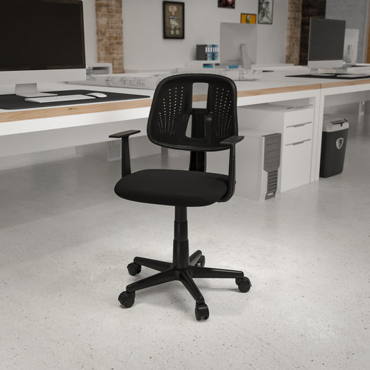 Flash Fundamentals Mid-Back Black Mesh Swivel Task Office Chair with Pivot Back and Arms Black LF-134-A-BK-GG