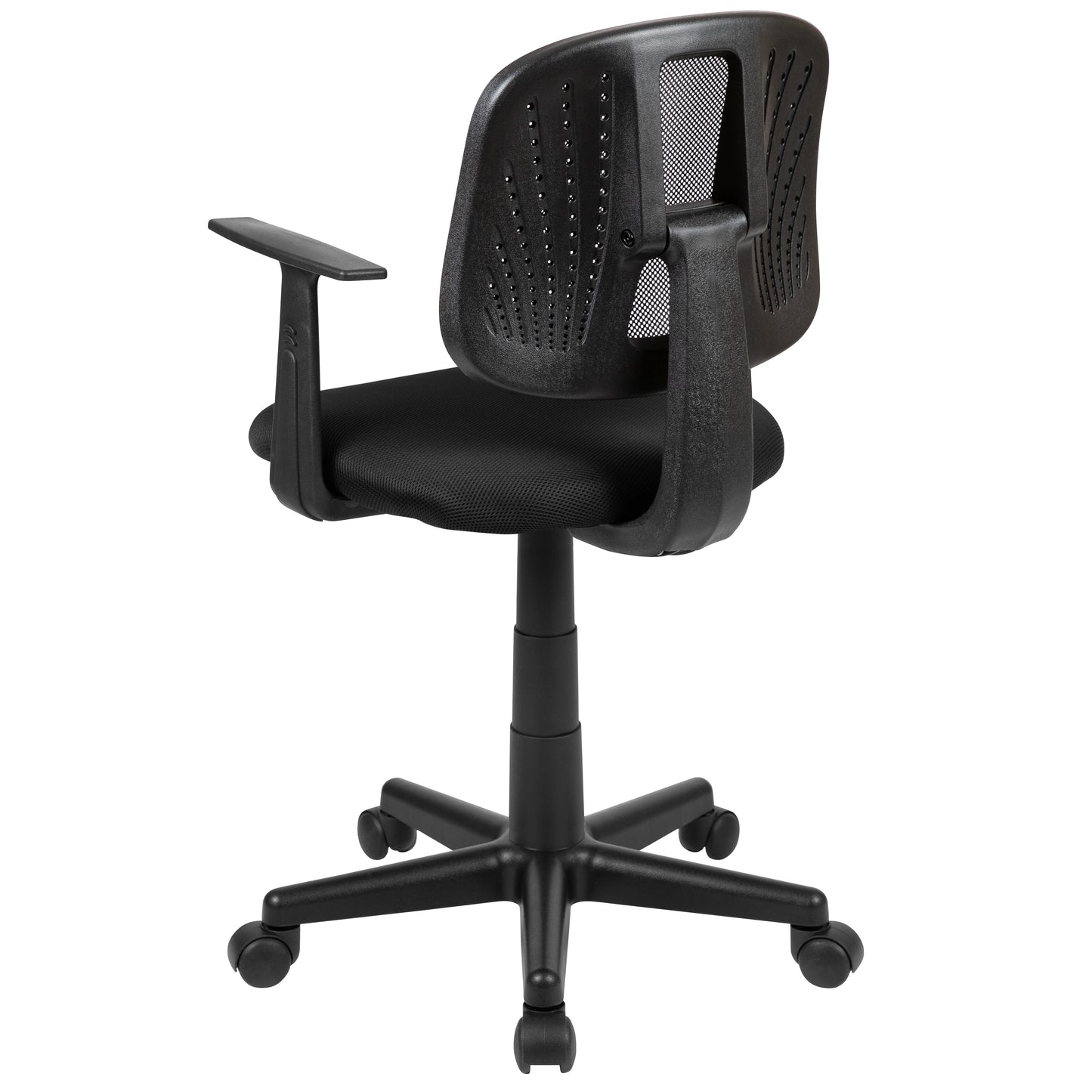 Flash Fundamentals Mid-Back Black Mesh Swivel Task Office Chair with Pivot Back and Arms Black