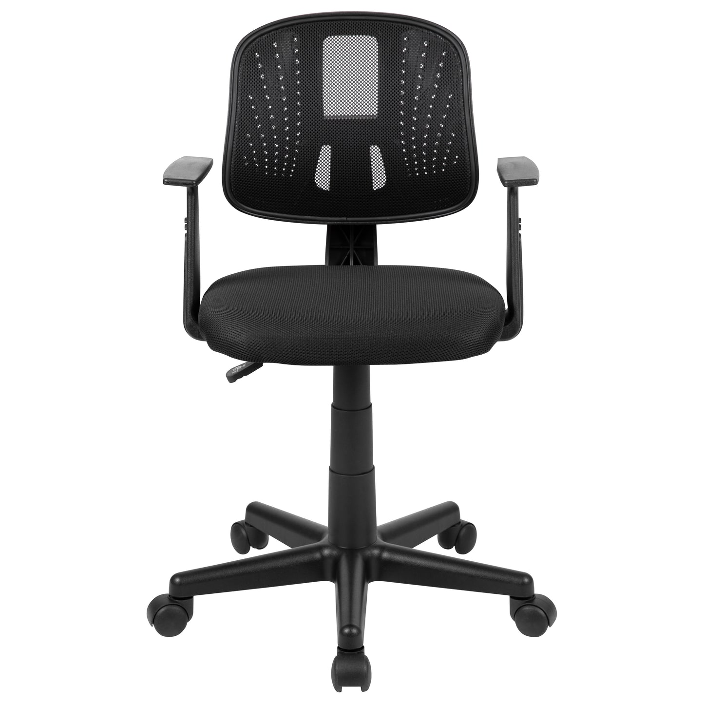 Flash Fundamentals Mid-Back Black Mesh Swivel Task Office Chair with Pivot Back and Arms Black
