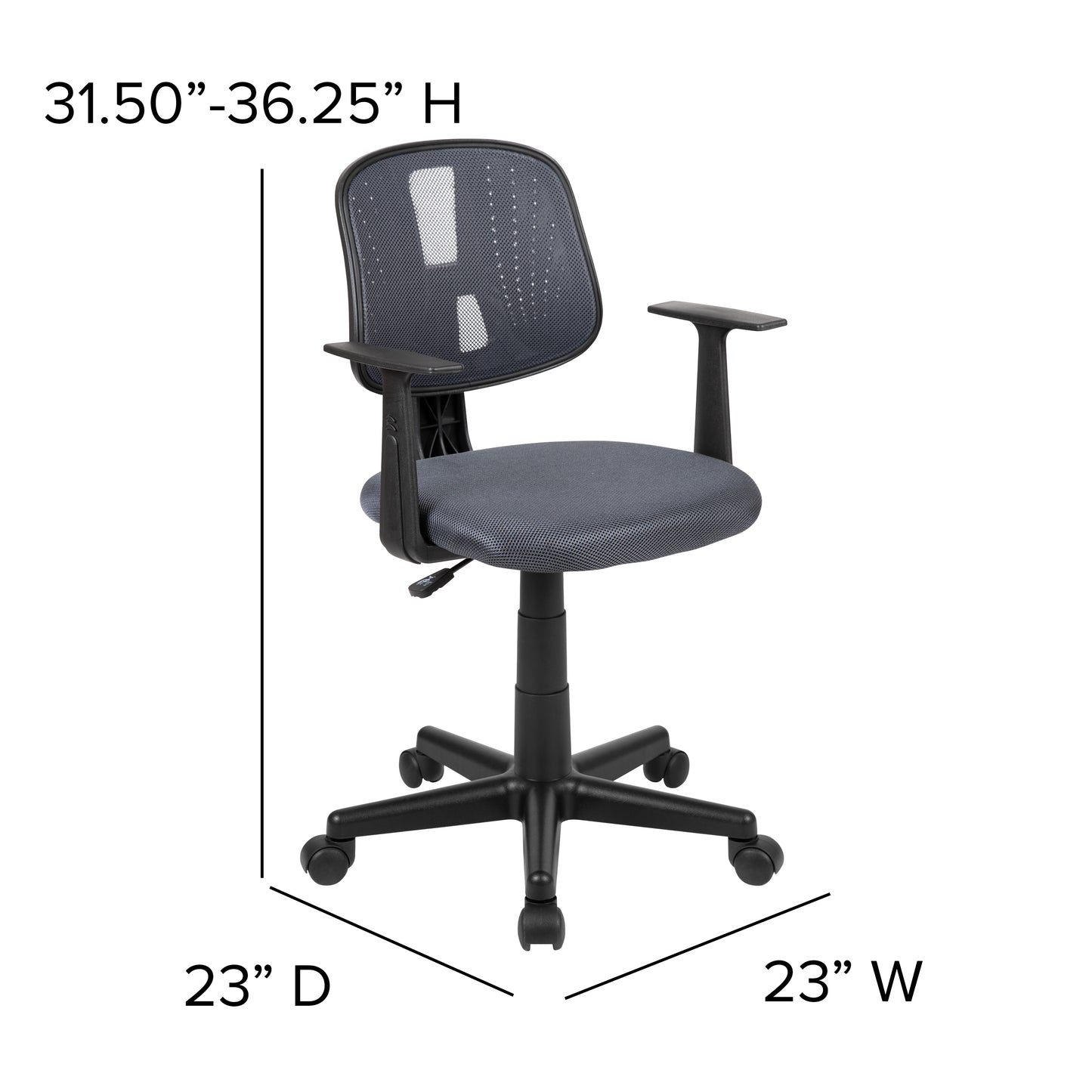 Flash Fundamentals Mid-Back Gray Mesh Swivel Task Office Chair with Pivot Back and Arms Gray