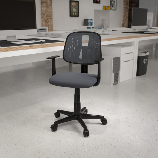 Flash Fundamentals Mid-Back Gray Mesh Swivel Task Office Chair with Pivot Back and Arms Gray LF-134-A-GY-GG