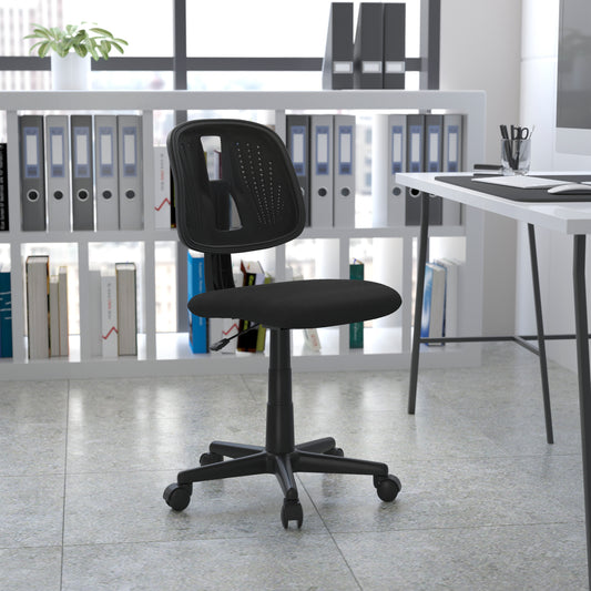 Flash Fundamentals Mid-Back Black Mesh Swivel Task Office Chair with Pivot Back Black LF-134-BK-GG