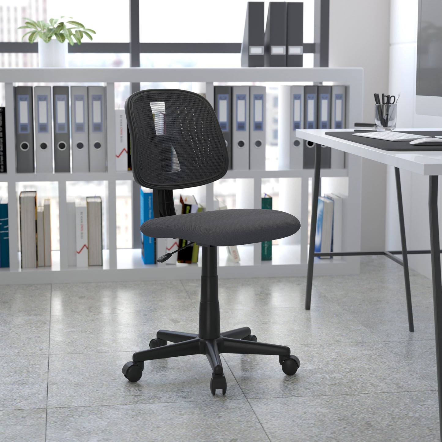 Flash Fundamentals Mid-Back Gray Mesh Swivel Task Office Chair with Pivot Back Gray