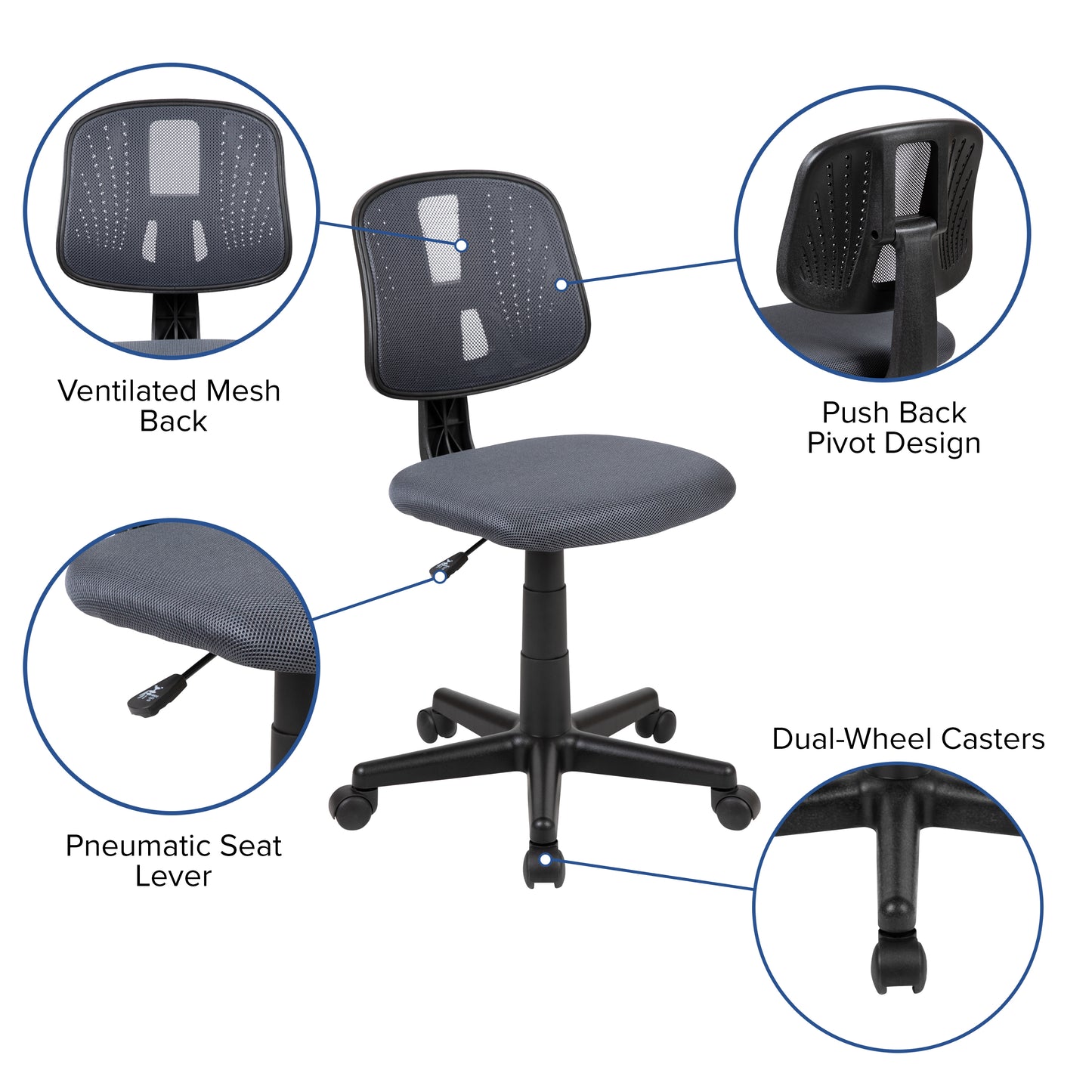 Flash Fundamentals Mid-Back Gray Mesh Swivel Task Office Chair with Pivot Back Gray