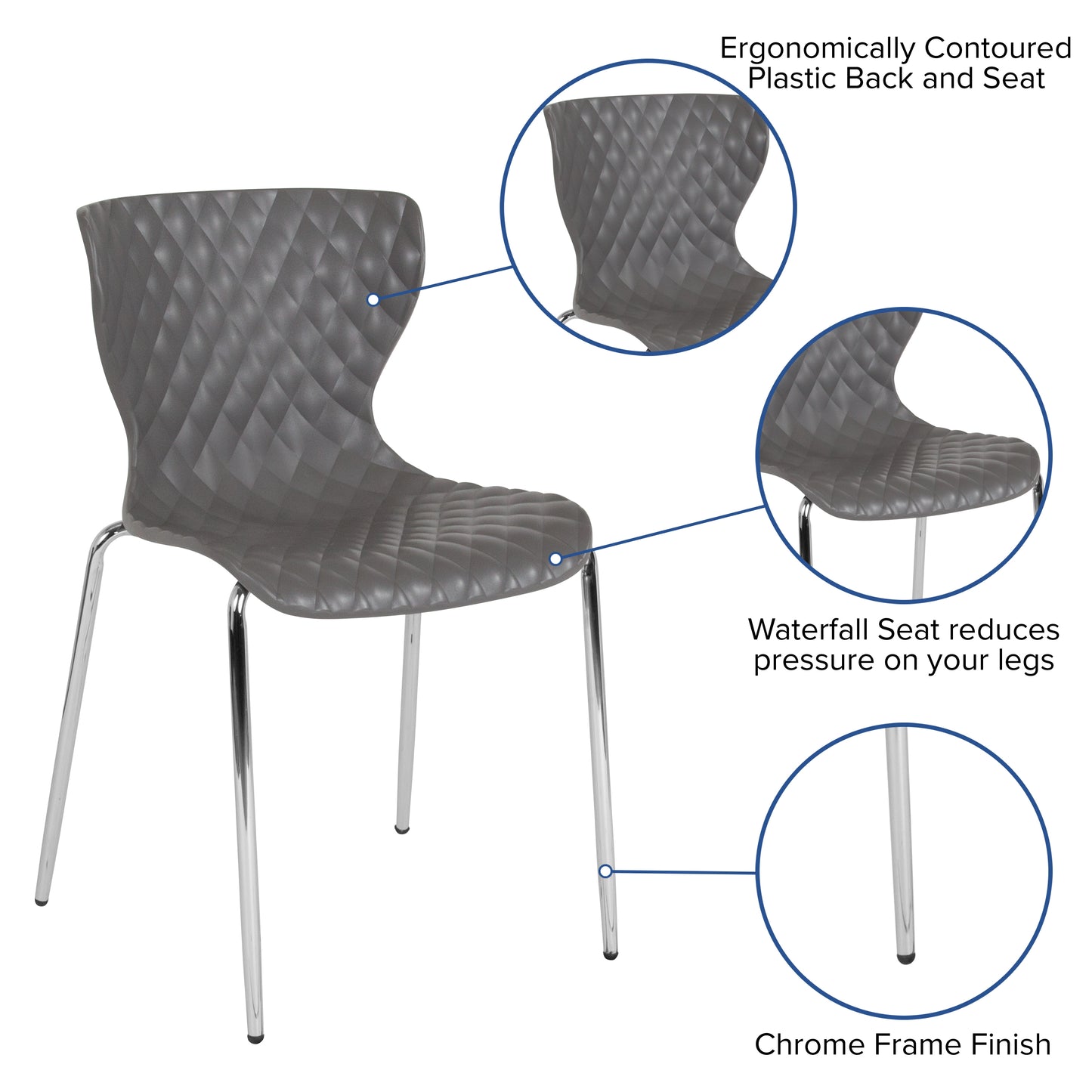 Lowell Contemporary Design Gray Plastic Stack Chair Gray
