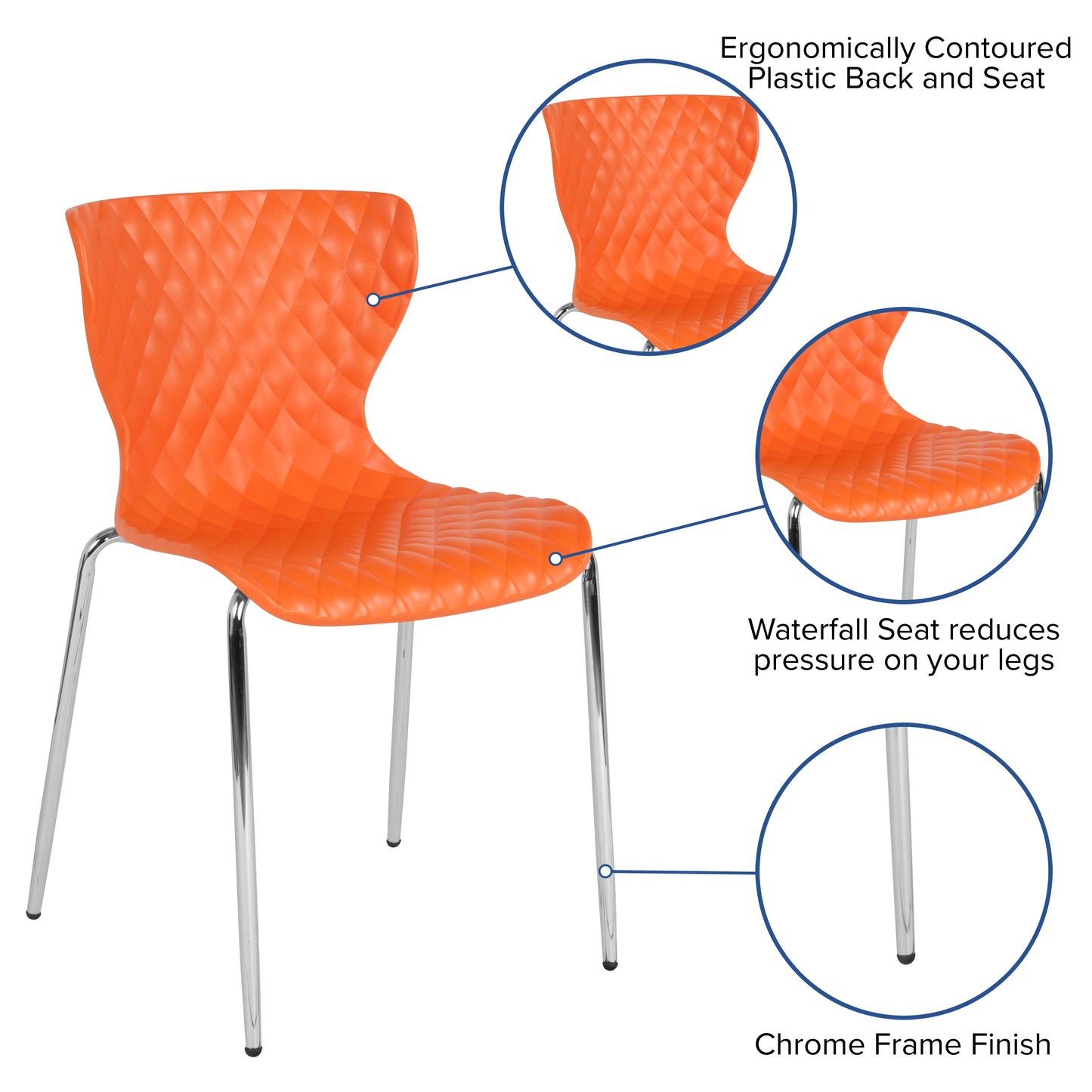 Lowell Contemporary Design Orange Plastic Stack Chair Orange LF-7-07C-ORNG-GG
