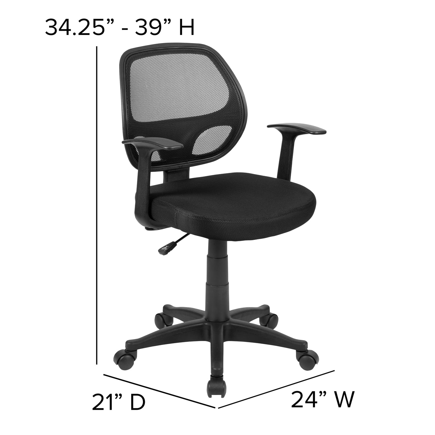 Mallard Mid-Back Black Mesh Swivel Ergonomic Task Office Chair with T-Arms - Desk Chair Black