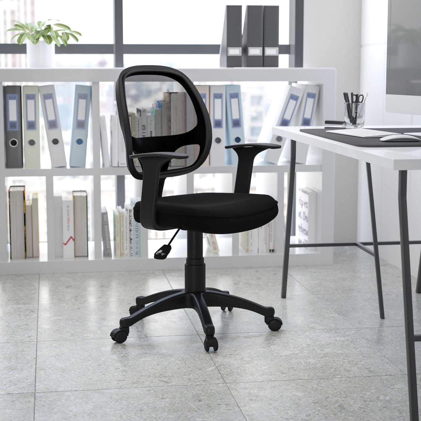 Mallard Mid-Back Black Mesh Swivel Ergonomic Task Office Chair with T-Arms - Desk Chair Black