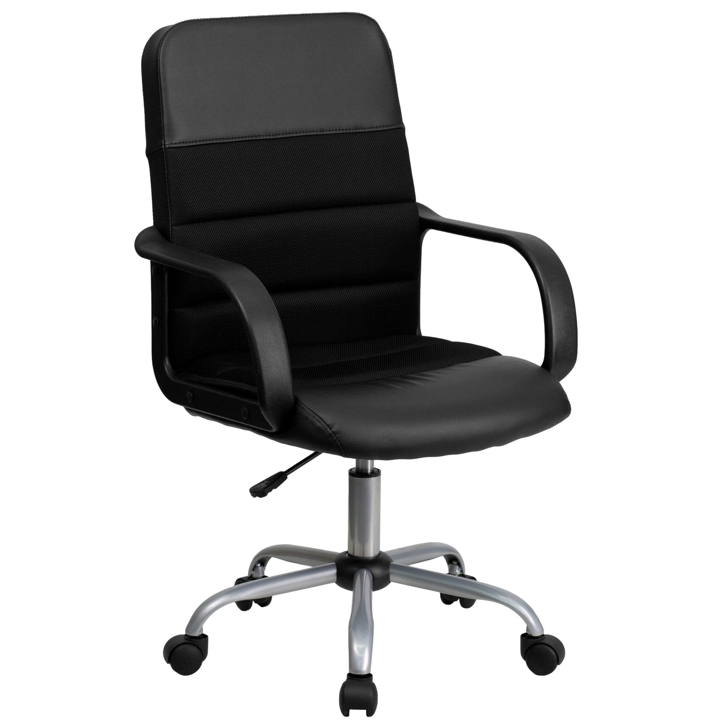 Manor Mid-Back Black LeatherSoft and Mesh Swivel Task Office Chair with Arms Black