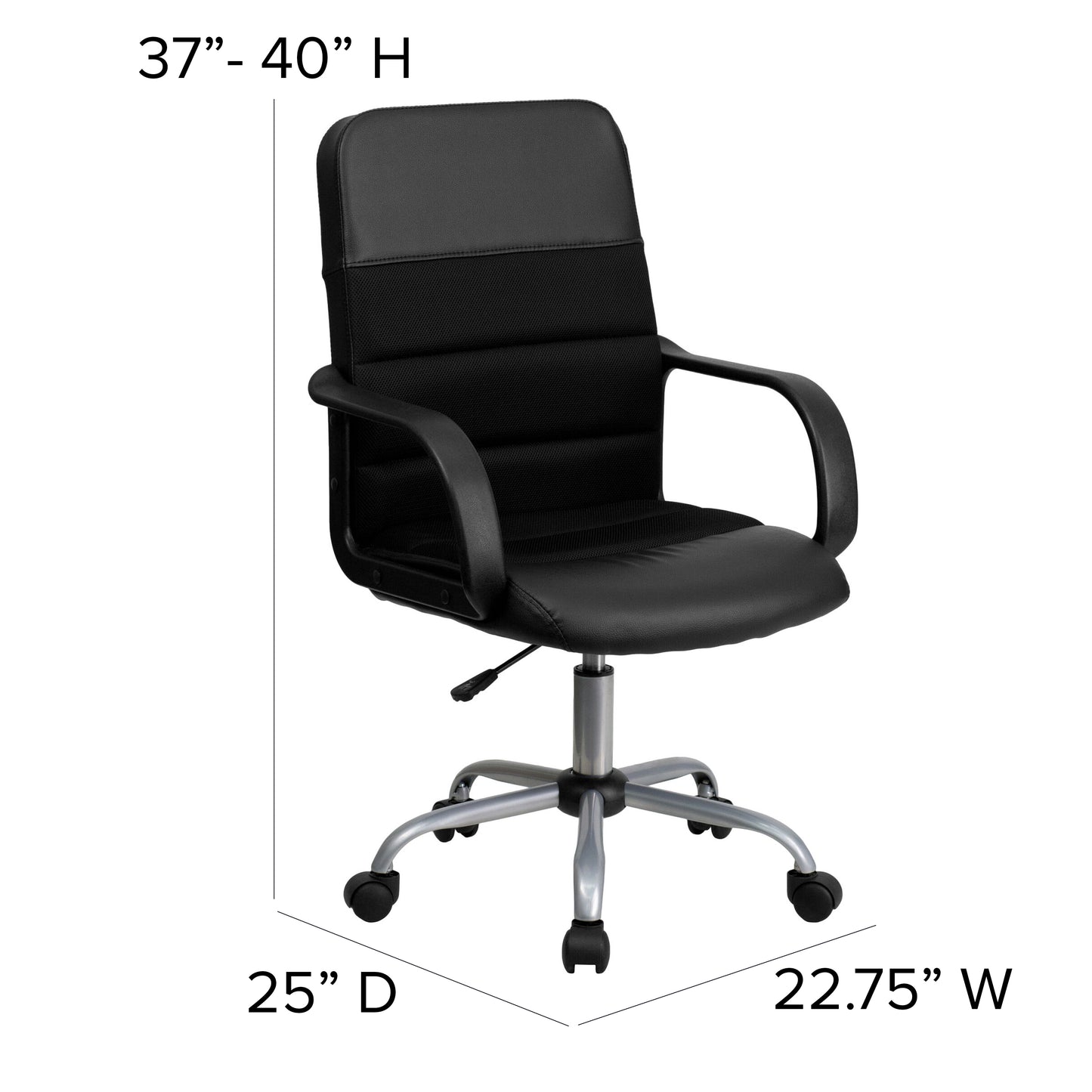 Manor Mid-Back Black LeatherSoft and Mesh Swivel Task Office Chair with Arms Black