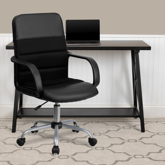 Manor Mid-Back Black LeatherSoft and Mesh Swivel Task Office Chair with Arms Black LF-W-61B-2-GG