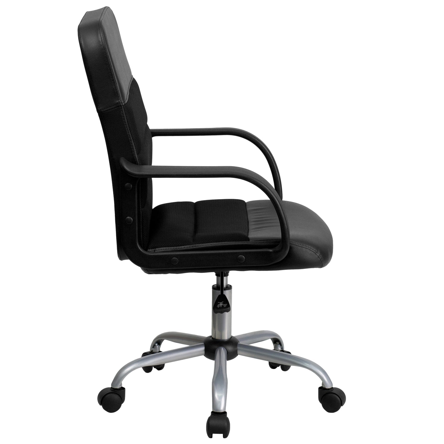 Manor Mid-Back Black LeatherSoft and Mesh Swivel Task Office Chair with Arms Black