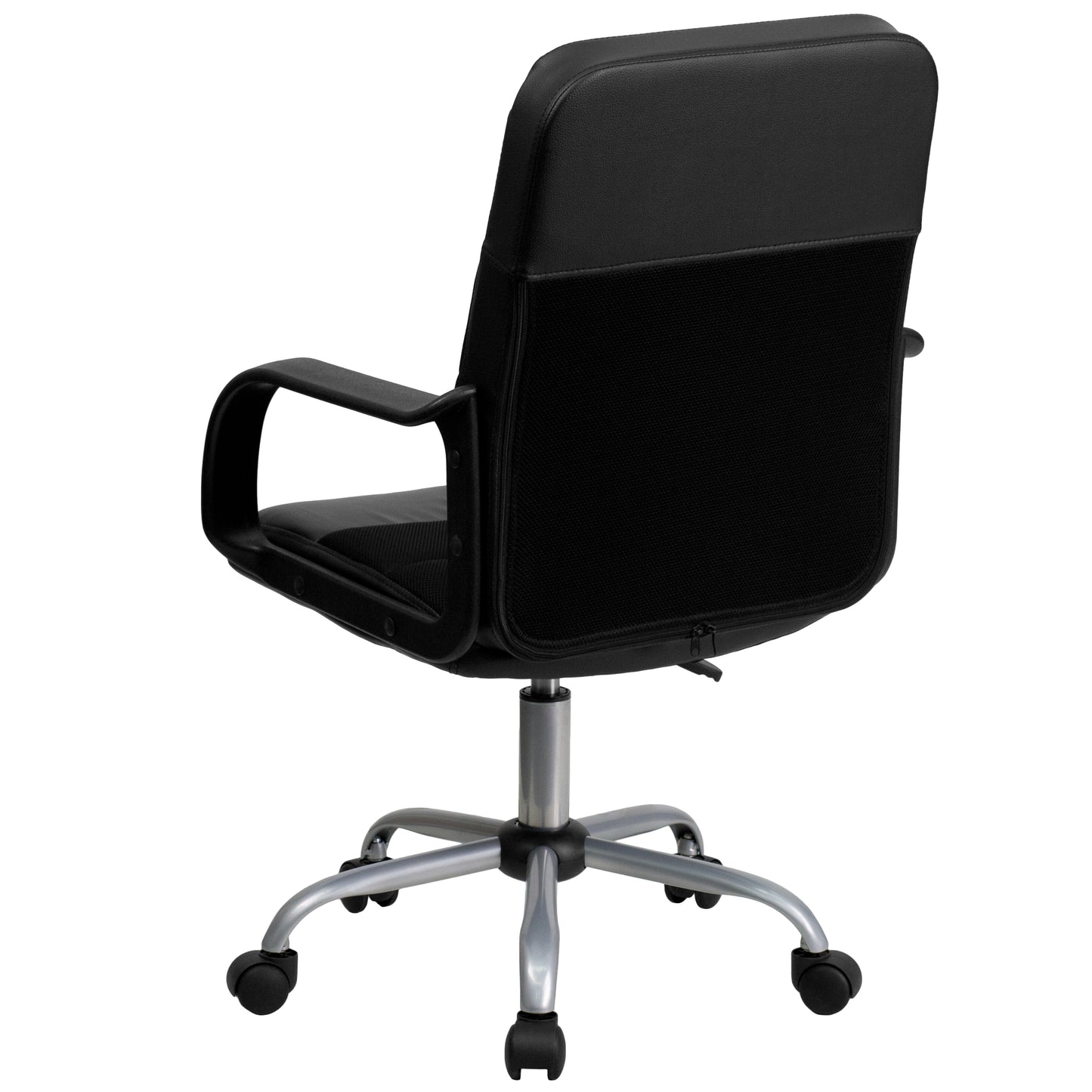 Manor Mid-Back Black LeatherSoft and Mesh Swivel Task Office Chair with Arms Black