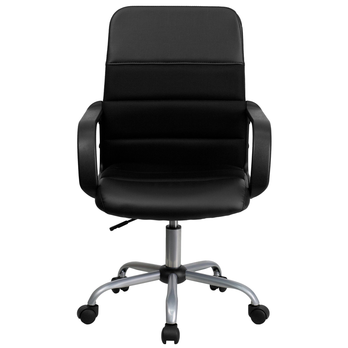 Manor Mid-Back Black LeatherSoft and Mesh Swivel Task Office Chair with Arms Black