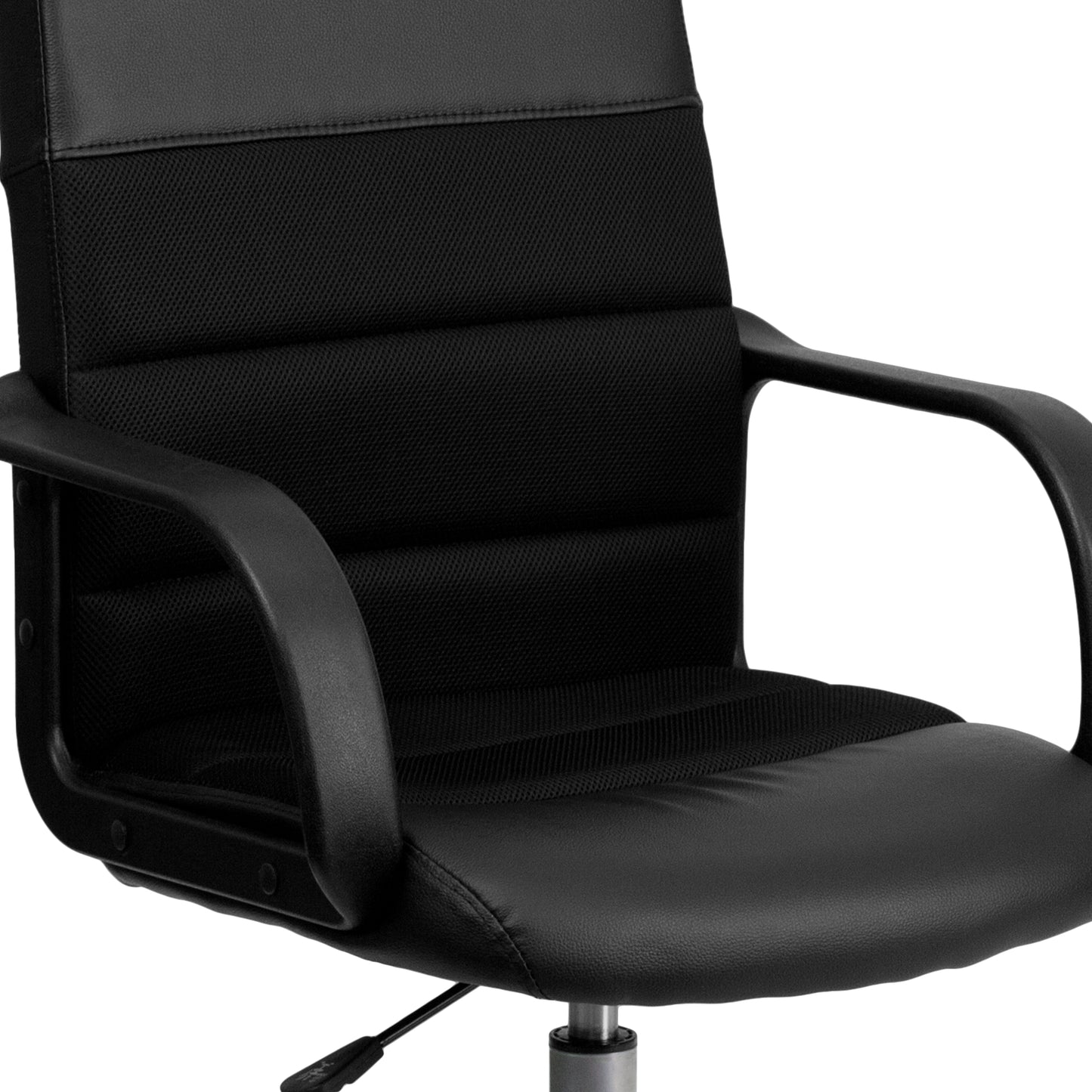 Manor Mid-Back Black LeatherSoft and Mesh Swivel Task Office Chair with Arms Black