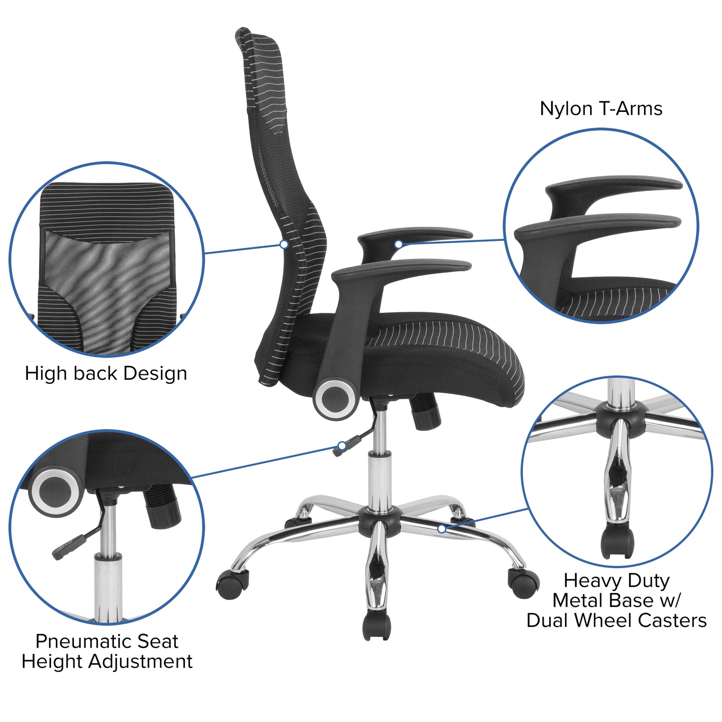 Milford High Back Ergonomic Office Chair with Contemporary Mesh Design in Black and White Black and White