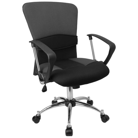 Mindy Mid-Back Grey Mesh Swivel Task Office Chair with Adjustable Lumbar Support and Arms Grey LF-W23-GREY-GG