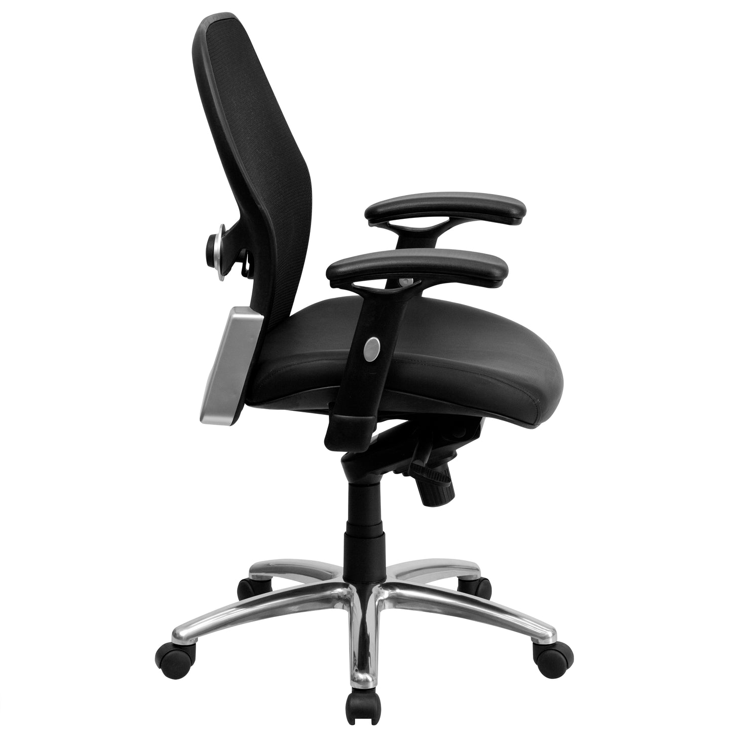 Albert Mid-Back Black Super Mesh Executive Swivel Office Chair with LeatherSoft Seat, Knee Tilt Control and Adjustable Lumbar & Arms Black Mesh & LeatherSoft