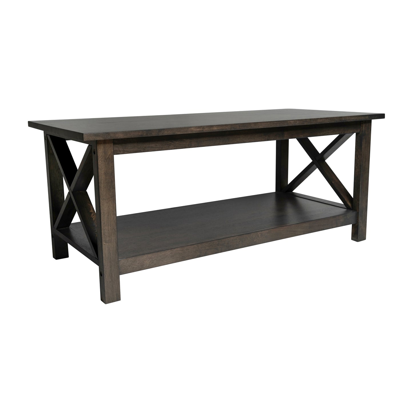 Jasper Farmhouse Style Solid Wood Coffee Table with Traditional X-Frame Design and Lower Shelf in Dark Gray Dark Gray