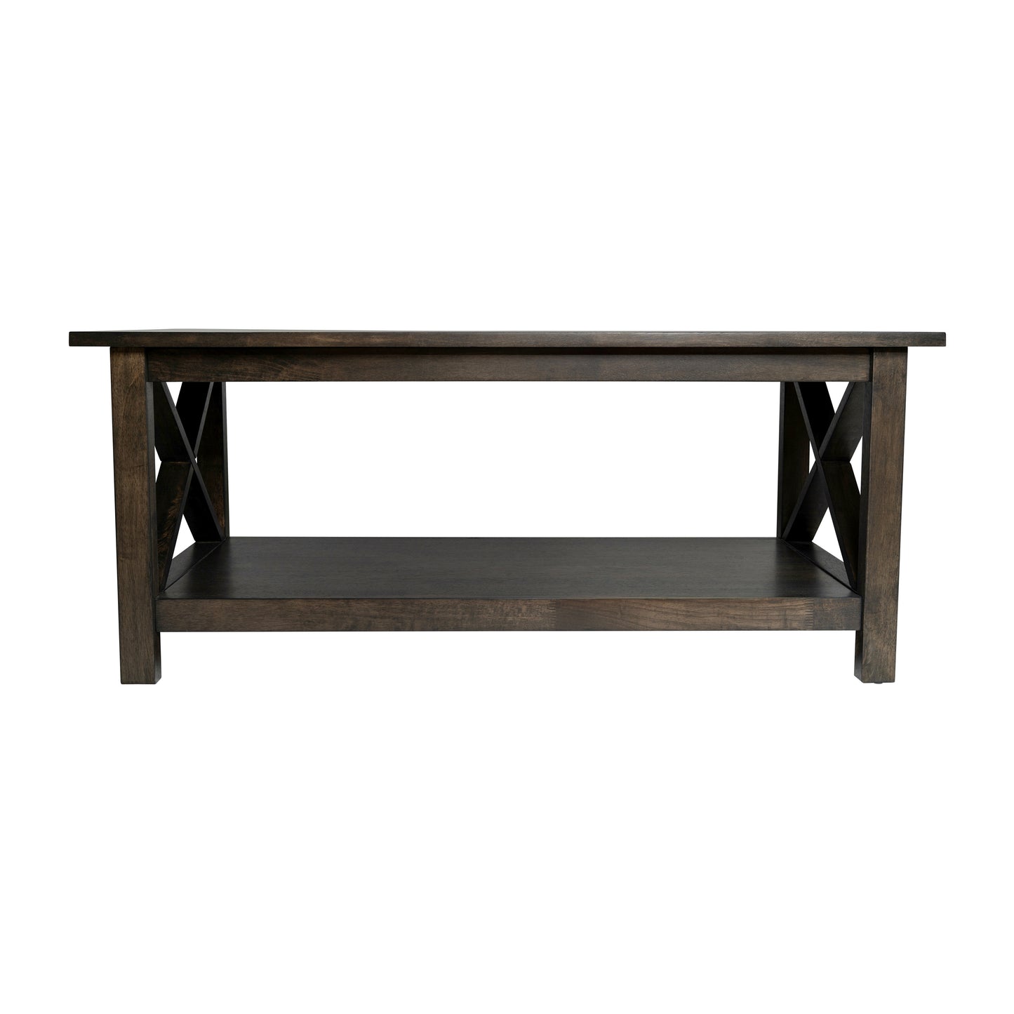 Jasper Farmhouse Style Solid Wood Coffee Table with Traditional X-Frame Design and Lower Shelf in Dark Gray Dark Gray